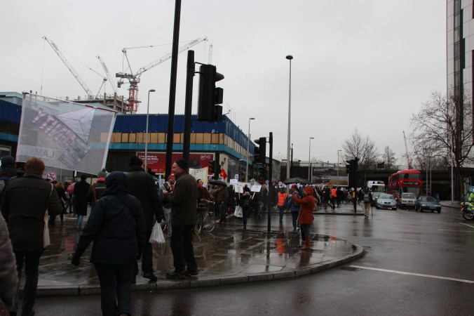The march set off towards the empty wasteland that used to be the Heygate Estate.