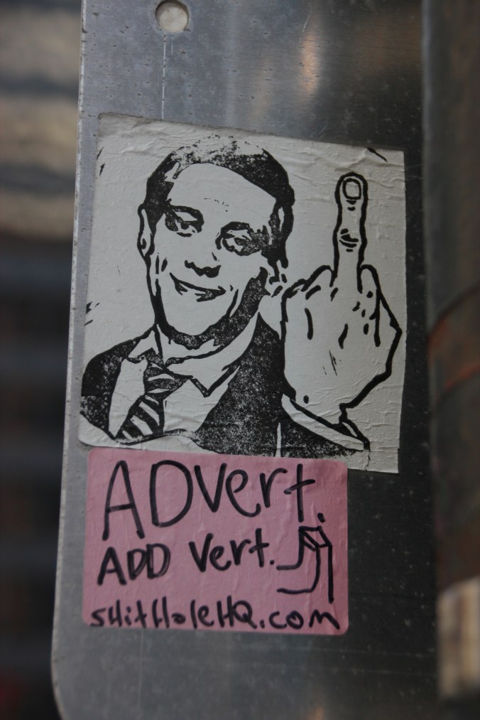 Rahm won the election in April, but he is clearly not universally supported. This sticker is a drawing of him.