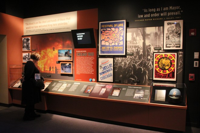 The riots during the 1968 Democratic National convention are portrayed as a negative event, the divisive legacies of which can still be found in Chicago today.