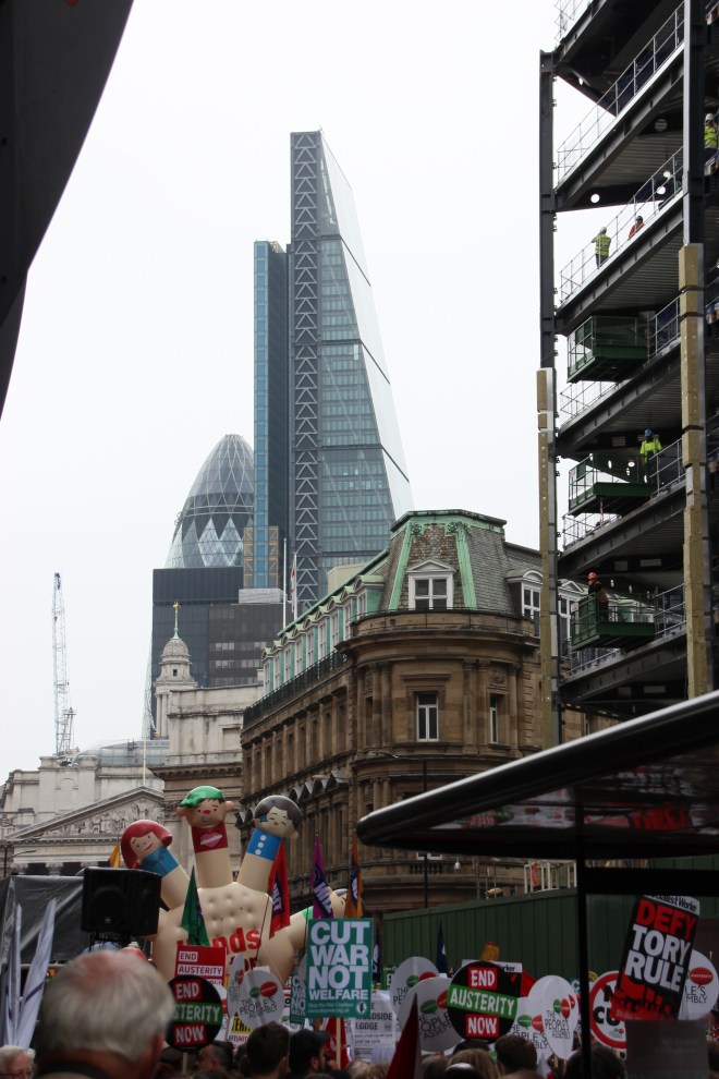 The City of London provided a meaningful backdrop to the demonstration, but does tend to be empty at the weekends, so there weren't many spectators until the march made it to Westminster.