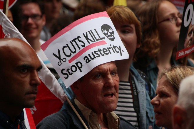 Some protesters turned themselves into placards, like this gentleman. 
