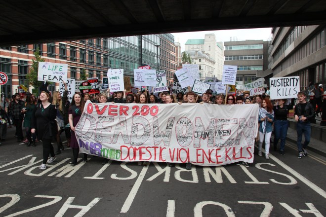 Sister's Uncut is a women-only group that uses direct action to try and protect domestic violence services. They also have some pretty good chants!