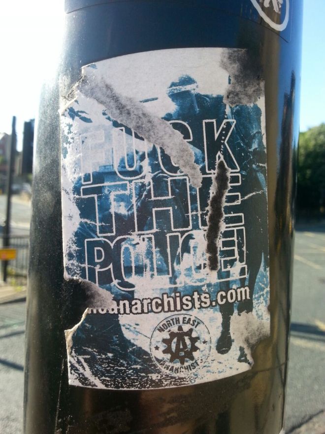 The North-East Anarchists also have a presence in Newcastle's sticker landscape. 