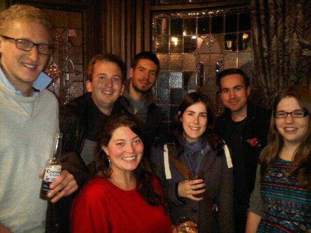 The Royal Holloway contingent in a pub in Preston the night before the 19th Practising Historical Geography conference in 2013 (Photo: Innes Keighren).